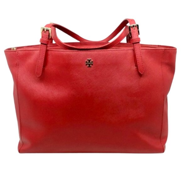 TORY BURCH~Large York Buckle~RED SAFFIANO LEATHER CARRYALL TOTE BAG - Picture 1 of 7